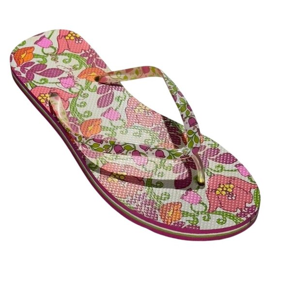 Vera Bradley Lilli Bell Floral Flip Flops Size 10 Pink & White Multicolor Design - Picture 1 of 11